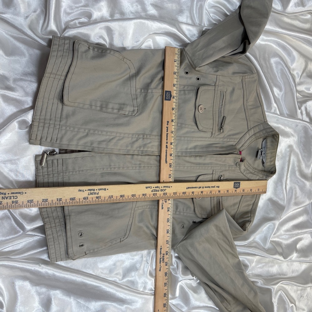 y2k Mac & Jac Utility Jacket Tan Good Grommet Multi Pocket Zip Up Cotton Size 8 - Picture 6 of 6
